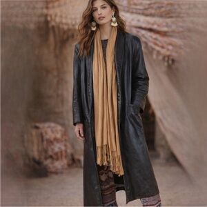 Men’s Vintage 1980s Global Identity Long Black Leather Coat Medium